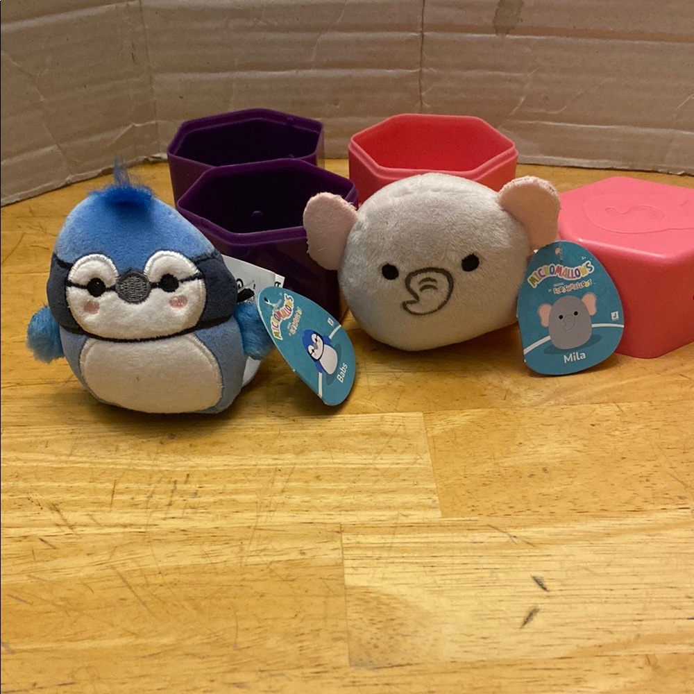 Set of 2 micromallows Squishmallows Babs bluejay bird & Mila elephant Ea 2.5 NWT